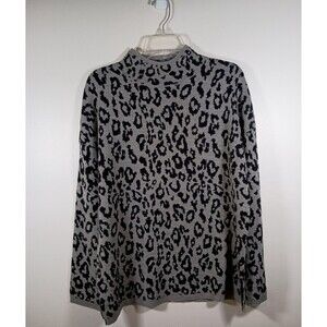 Philosophy Leopard Print Gray Black Womens Mock Neck Sweater Size Large